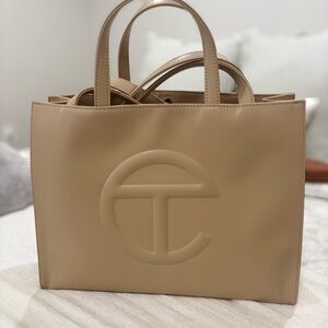 Cream Telfar medium shopper Bag with Embossed Logo